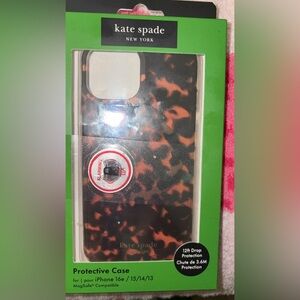 iPhone 16e Kate Spade Black and Brown Patterned Phone Case